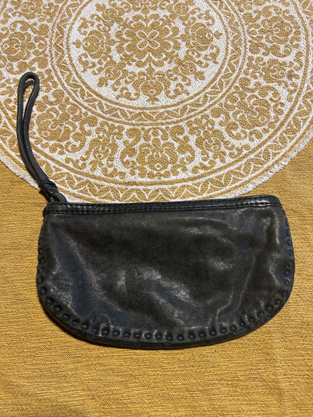 Lucky Brand Black Leather Wristlet Clutch Zip Bag
